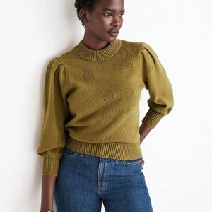 🦋 MADEWELL 🦋 Dotted Eaton Puff-Sleeve Pullover Sweater - [Medium, Green]
